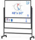 Double-Sided White Board on Wheels, 48x60 Inch (4'x5') Large Magnetic Mobile Dry Erase Board, Height Adjustable Stand Rolling Whiteboard for Office, Classroom, Home School Use, Black