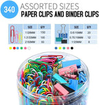 Paper Clips Binder Clips, 340PCS Assorted Size Paper Clips and Binder Clips, Colored Paperclips Large Medium Small, Binder Clip and Paper Clip Set for Home School Office Supplies