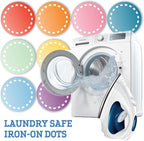 Color Coded Iron On Dot Labels - 200pcs, 8 Colors (25 Each Color) for Clothes & Laundry Organization, Round Clothing Labels for Adults and Kids, Washer & Dryer Safe