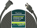 12 Gauge Indoor Outdoor Heavy Duty Grey Extension Cord 25 FT, 12 AWG SJTW Electrical Cable, Weather-Resistant Power Cord, Great for Gardenfor, Offices and Lawns