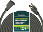 12 Gauge Indoor Outdoor Heavy Duty Grey Extension Cord 25 FT, 12 AWG SJTW Electrical Cable, Weather-Resistant Power Cord, Great for Gardenfor, Offices and Lawns