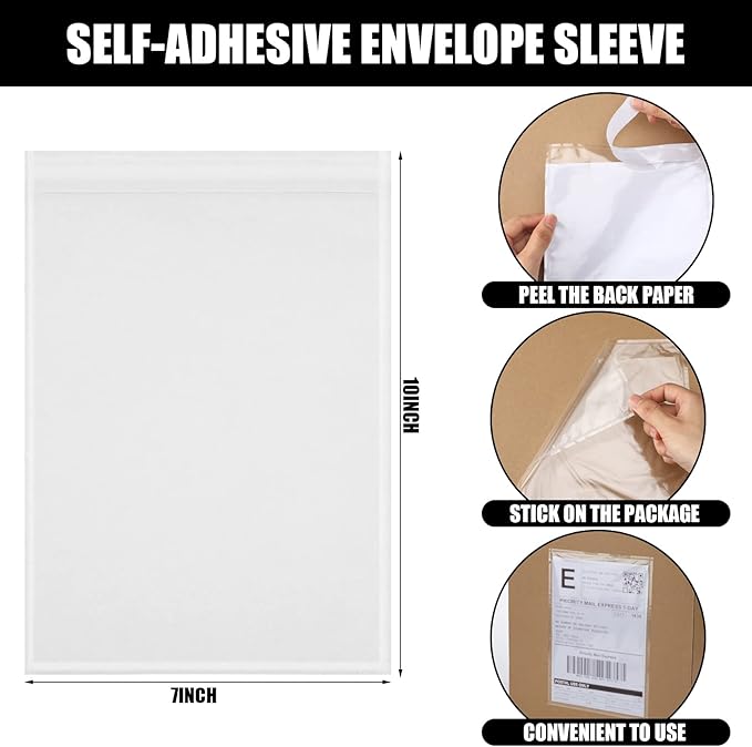 Geetery 1000 Pcs 7"x10" Packing List Envelopes Clear Self-Adhesive Shipping Label Sleeves Bulk Mailing Slip Envelope Pouches Waterproof Loading Packing List Mailing Pouches for Shipping Supplies