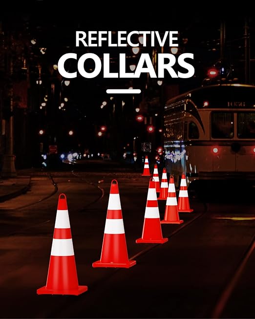 BATTIFE 28 Inches Traffic Safety Cones | 8 Pack | PVC Cone with Reflective Collars, Orange Construction Cone for Traffic Control, Driveway Road Parking Use