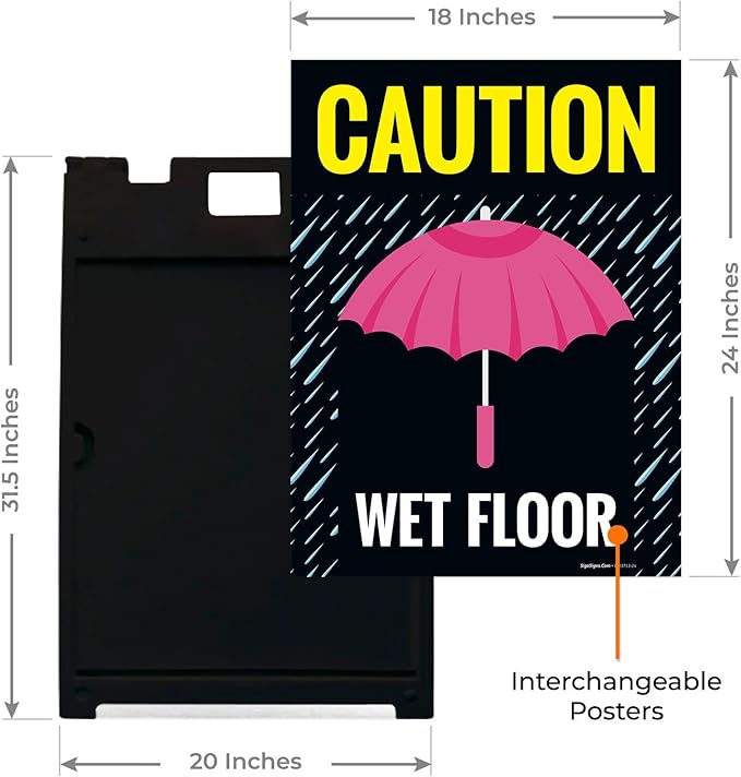 Caution Wet Floor Umbrella Sidewalk Sign Kit, 18x24 Inches, with A Frame Stand, Made in USA