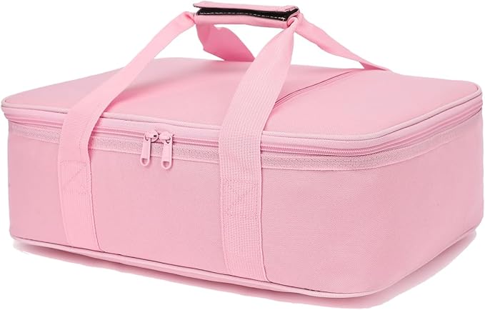 Insulated Casserole Carrier Bag - Large Portable Hot and Cold Food Storage Tote with Handles Thermal Bag for Parties, Picnics, Camping, Travel,Fits 9"x13" Baking Dish, Travel,Pink