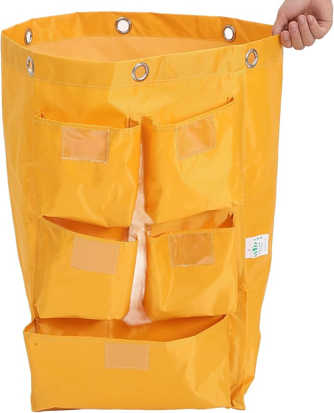 Beaupretty Waterproof Janitorial Cart Bag with 5 Pockets Heavy-Duty Canvas Cleaning Supply Storage Tote for Housekeeping Carts for Trash Collection