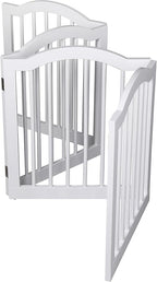 INTERNET'S BEST Arched Top Dog Gate | 4 Panel, 24" H Wooden Pet Barrier for Dogs or Cats | Freestanding Folding Room Divider for Doorways, Hallways, Stairs, and Porch | Portable, Extra Wide | White