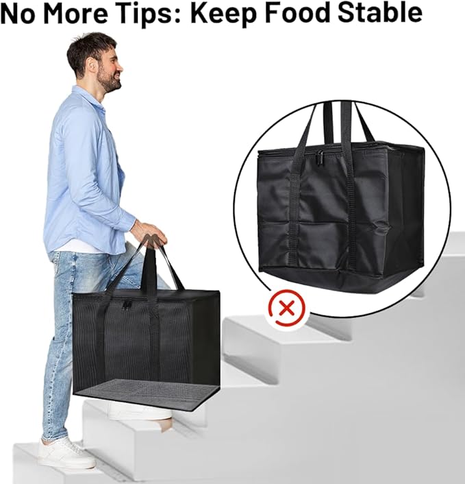 Bodaon 2-Pack Insulated Food Delivery Bag With Hard Bottom, XL Cooler Bags, Rideshare Delivery Bag, grocery bags Cold/Hot Styrofoam Carrier for Travel/Shopping/Catering/Car