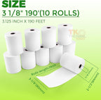 (10 Rolls) 3 1/8" x 190' Thermal Paper, POS Receipt Paper for Retail Business Cash Register, Fits Most Credit Card Terminal
