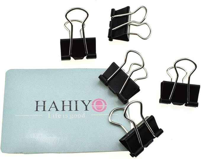 HAHIYO Binder Clips Paper Clamps Spring Steel Sturdy Small 0.75 inches Width 0.28 Inch Capacity No Sharp Edges Heavy Duty Tight Grip Reusable Black Metal Bright Finish for Home Office School 30 Pack