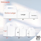 UnicoPak 20 Pack 10x7x7.5 Extra Large Gable Boxes, White Gift Boxes with Handle Lunch Boxes To Go for Birthday Wedding Party Favors Picnic Welcome