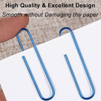 Vinaco Blue Paper Clips, 400PCS Assorted Sizes, 1.3" & 2" Paper Clips, Durable & Rustproof, Coated, Great for Office & School