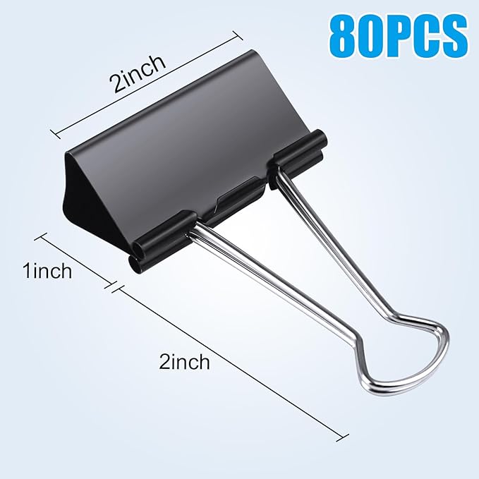80 PCS 2 inch Binder Clips Extra Large Black Clips Office Supplies Black Paper Clips Paper Clamps for Office Home School Bussiness
