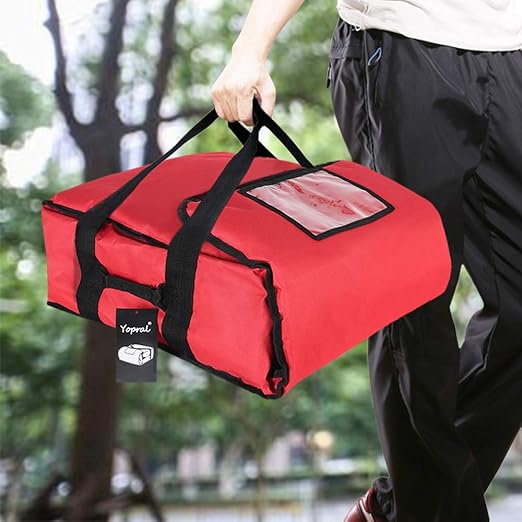 Pizza Bag, Thermal Pizza Delivery Bags Insulated Pizza Delivery Bag Pizza Boxes Professional Warmer Carrier Moisture Free for 3-12" or 3-14" (Red, 15"X15"X7")