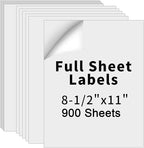 8.5" x 11" Full Sheet Label Sticker Paper for Laser & Inkjet Printers,Self Adhesive Full Page Shipping Labels,Printable White Matte Mailing Label Stickers(900 Sheets,900 Labels)