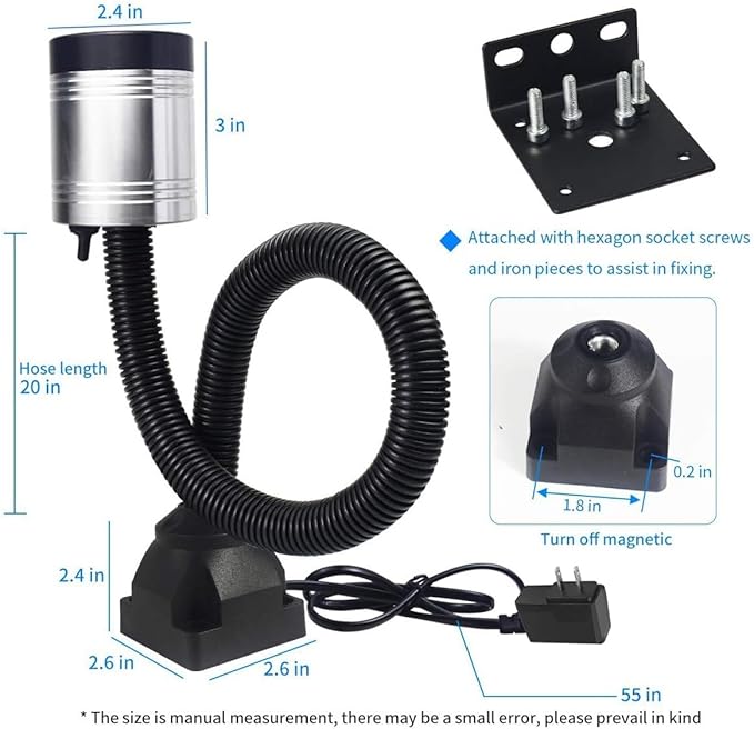Flexible Work Light, Led Machine Light, Led Flexible Gooseneck Light 900 Lumens with 20inch Flexible Gooseneck 120 Volt for Lathe Workbench Bandsaw and Machine Tool
