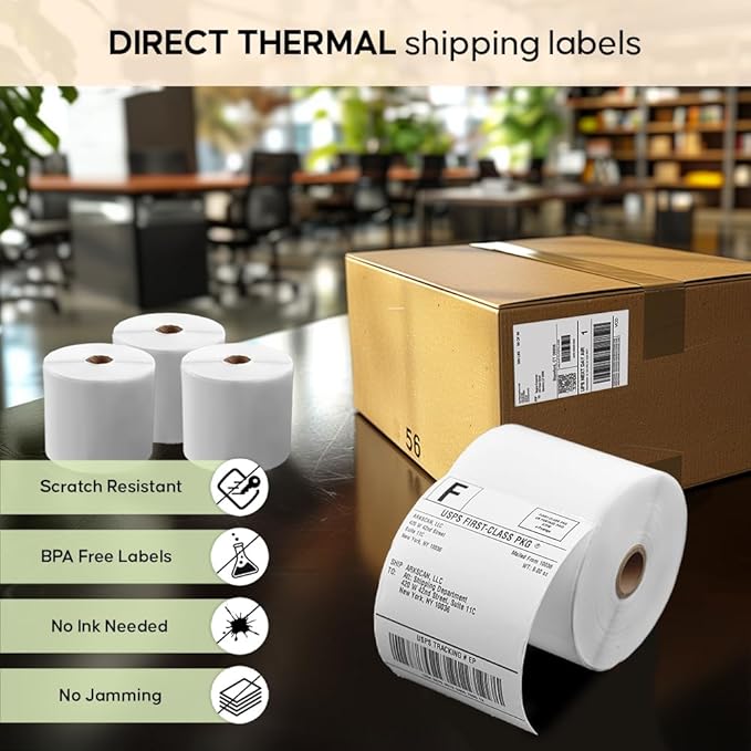 SL450 4x6 Shipping Label in 1 Roll (450 Pages per roll) Support Arkscan Label Printers, Compatible w/Zebra LP2844, Zp-450, Zp-500, Zp-505 and Other Brands, It's Designed for Direct Thermal, White.