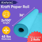 36" x 1200" (100 ft) Light Blue Kraft Paper Roll (Value Pack of 2), 45 lbs Thickness, Made in USA Colored Kraft Paper for School, Bulletin Board - Odorless, Non-Toxic, Safe for Kids