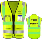 YOWESHOP High Reflective Visibility Safety Vest Custom Your Logo Safety Workwear with Reflective Strips and Pockets