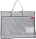 Pendancy Mesh Zipper Pouch A4 Size, Large Double Pocket Lightweight Nylon Transparent File Bag with Handle, 11x13.8 in Foldable Document Storage for Puzzle Project/Cross Stitch/Travel/Office (Gray)