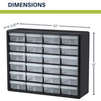 Akro-Mils 24-Drawer Plastic Storage Cabinet | 20" W x 6" D x 16" H | Black | Model 10124 | Garage Organization