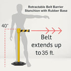 Montour Line MSR760 Set of 2 Retractable Belt Barrier Stanchion, Rubber Base, Yellow Post (35 ft Yellow with "Caution - DO NOT Enter" Black Letters Belt)