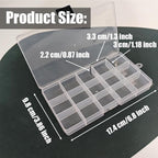 4 Pcs 15 Grids Clear Organizer Box Plastic Storage Container with Fixed Dividers Black Buckle for Electronics Jewelry Beads Art DIY Crafts Small Parts Non-Adjustable Dividers