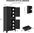 COFaR 71" Modern Pantry Cabinet with Drawer, Black Storage Cabinet with Adjustable Shelves, 3-Section Industrial Cupboard for Kitchen & Office