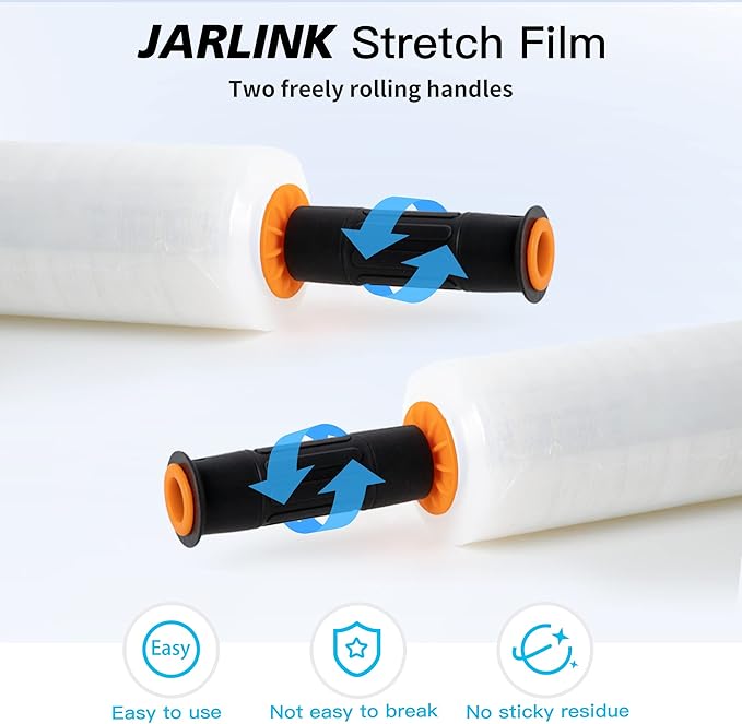 JARLINK Stretch Film, 15 Inch x 1000 Feet Shrink Wrap for Pallet Wrap, Industrial Strength Stretch Wrap with Handles, Moving Wrapping Plastic Roll, 60 Gauge, 1 Pack, Clear