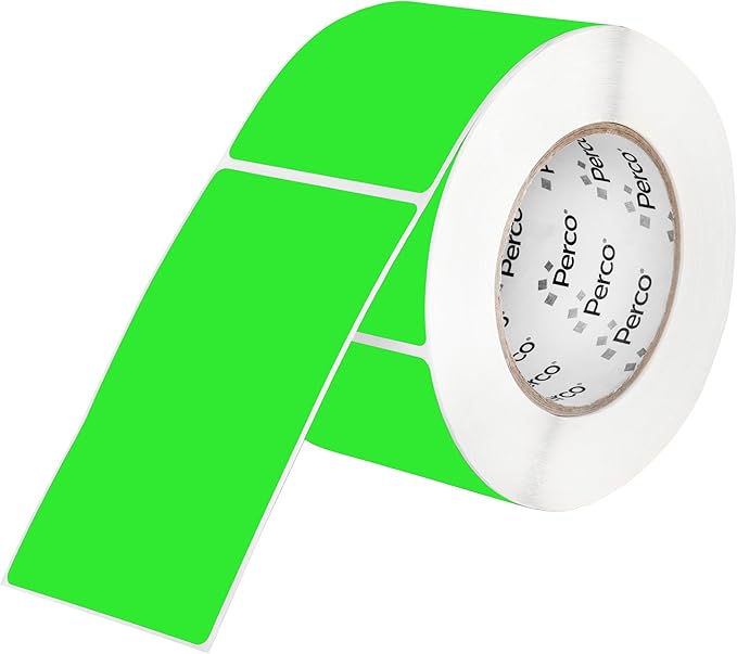 Perco Fluorescent Green 3x5 Inch Perforated Sticker Labels — 150 Stickers/Roll — with Permanent Adhesive for Inventory Management, Color Coding, Moving Boxes, Retail, Organizing & Crafts — Made in USA