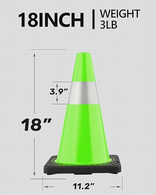 (4 Pack) BATTIFE Traffic Cones 18 Inch with Black Weighted Base, PVC Green Cone for Traffic Control,Construction Events, Driveway Road Parking Lot