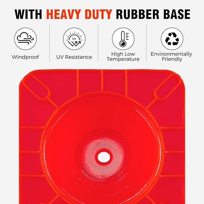 Traffic Safety Cones 28 Inch 6 Pack - Orange Road Parking Cones with Reflective Collars, Heavy Duty PVC Construction Cone Structurally Stable for Road Parking, Traffic Control, Driveway