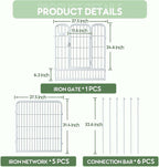 ZXMOTO White Outdoor Garden Fence 5 Panels with 1 Gate,32in (H) x 14ft (L) for Dogs Outside,Metal Wire Fencing Border Animal Barrier,Flower Edging for Yard Landscape Patio Decor, Square