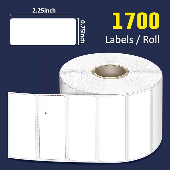 L LIKED 2.25" x 0.75" Direct Thermal Labels, Permanent Adhesive Address Barcode Label & Compatible with Rollo, Zebra and Other Desktop Printers (12 Roll, 20400 Labels)