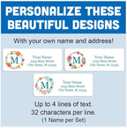 Personalized Address Labels - Monogram with Flowers (Floral Wreaths) - 30 Custom Self-Adhesive Stickers