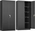 Crownland 72" Lockable Metal Storage Cabinet, Garage Storage Cabinets, High Office Cabinet with Adjustable Shelves for Home Office, Pantry,Garage, File(Balck)