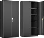 Crownland 72" Lockable Metal Storage Cabinet, Garage Storage Cabinets, High Office Cabinet with Adjustable Shelves for Home Office, Pantry,Garage, File(Balck)