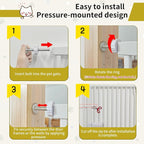 Lumizone Extra Tall Cat Gate 55.12" High Pressure Mounted Extra Wide 2025 New (17 Sizes) 1.37" Gap No Drilling Auto-Close One-Handed Operation Tall Pet Gate for Dogs(White, 55.12" H x 84.45"-88.57" W)