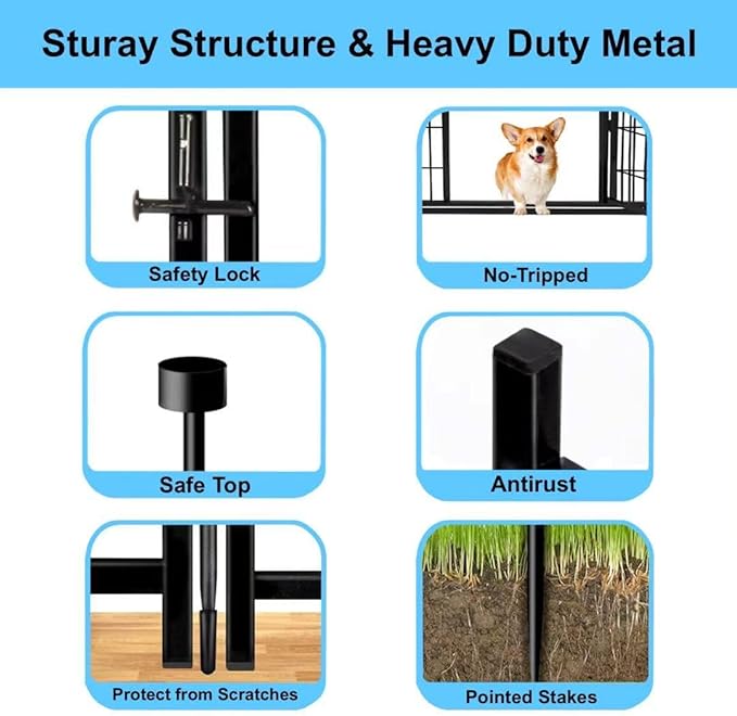 12 Panels Tall Garden Fence Animal Barrie, 48 in(H) X26.6 Ft(L) Wide Door Low Threshold Dog Fence, Black Pet Fence Outdoor, Garden Fence with Gate, Dog Fences Outdoor for Yard