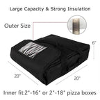 Insulated Food Delivery Bag Pizza Delivery Bags Professional Pizza Warmer Carrier Bags Moisture Free for 2-16" or 2-18" (Black, 20"X20"X6")