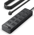 Power Strip Surge Protector Flat Plug with 20 AC Outlets 6 USB Chagring Ports, 1875W/15A, 2700J, 10 Ft Heavy Duty Extension Cord for Home, Office, Dorm, Gaming,ETL Listed (Black, 10 Feet)