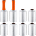 Jutom 8 Pcs Clear Stretch Wrap Roll Plastic Wrap for Moving with 2 Handles 5" x 1000 ft Cling Packaging Shrink Film Self Adhering Shipping Supply for Moving Bounding Storing Pallet Furniture (Orange)