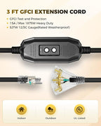 3 FT Auto GFCI Extension Cord Outdoor with 3 Prong Plugs, 12/3 SJTW Heavy Duty Power Cable with Multiple Outlets, 3 Outlets with Indicator Light, UL Listed, Black