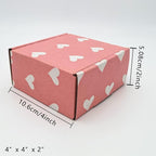 25 Pack Baby Pink Hearts Shipping Boxes, 4 x 4 x 2 inch Recyclable Kraft Corrugated Cardboard Boxes Literature Mailer for Mailing Packing for Mother's Day Small Business Shipping