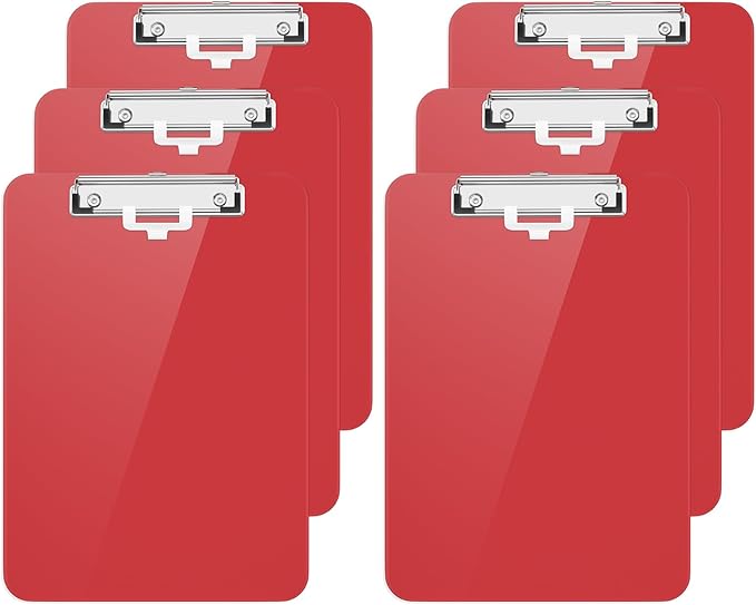 Hongri Plastic Clipboard with Pen Holder, Red 8.5x11 Letter Size Clip Board for Classroom, Office, Students, Nurses and Women, Low Profile Clip, Size 12.5 x 9 in(Pack of 6)