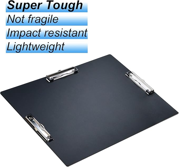Acocony 11x17 Clipboard Three Clip Super Tough Extra Large Clipboard PP Plastic Not Fragile 11 x 17 Clipping Board Black Pack of 1