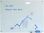 Magnetic Glass Whiteboard with Eraser 48" x 36" Frameless Tempered Glass Dry Erase Board with Marker Tray for Office, Wall Mounted Writing Board (White)