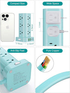Power Strip Tower with Multiple Outlets, Flat Plug Surge Protector Tower Extension Cord with 12 AC Outlets 4 USB Ports (2 USB C), 6FT Cord Power Tower Surge Protector for Home Office Dorm Room, Blue