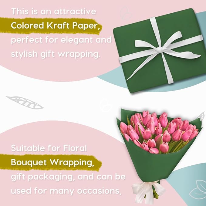 PerkHomy 36" x 1,440" (120') Dark Green Kraft Paper Roll for Craft Bulletin Board Paper Art Table Covering Crafting Gift Wrapping Bouquet Packing Parcel 80GSM 55LB (Dark Green, 36" x 120')