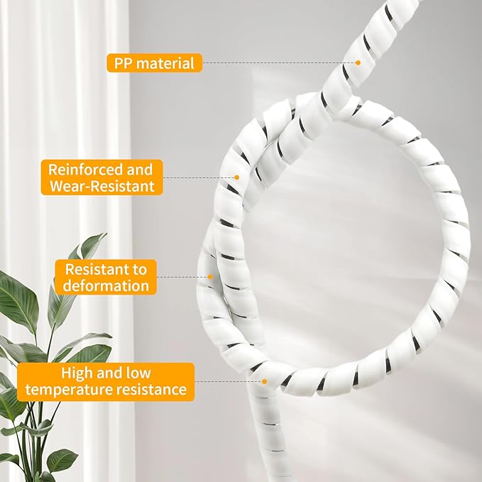 Spiral Wire Wrap, 9.84ft, 16.4ft, 33ft Spiral Cable Wrap Sleeve Hose for Computer, Power, Audio & Video Cords Stop Cord Tangle and Detangler (White, 14mm (9/16")-16.4ft)
